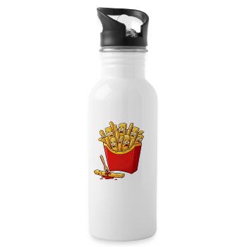 Frightened French Fries - Comic Design - Trinkflasche mit integriertem Trinkhalm - Weiß - Rechts