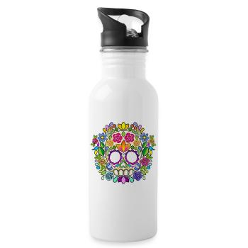 Calavera florale de crâne de sucre Jour des morts - Gourde avec paille intégrée - blanc - Droite