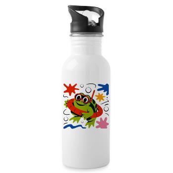 Frog with diving goggles - Water bottle with straw - white - Right