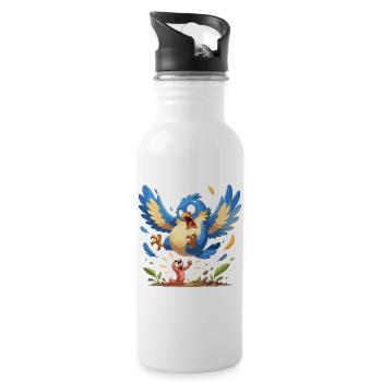 Colorful bird against worm - Water bottle with straw - white - Right
