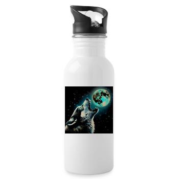 Wolf heult zum Vollmond - Trinkflasche mit integriertem Trinkhalm - Weiß - Rechts