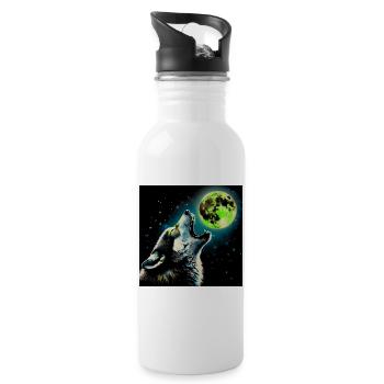 Wolf heult zum Vollmond - Trinkflasche mit integriertem Trinkhalm - Weiß - Rechts