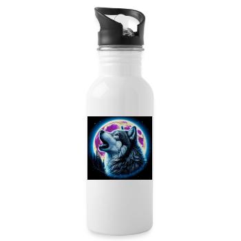 Wolf heult zum Vollmond - Trinkflasche mit integriertem Trinkhalm - Weiß - Rechts