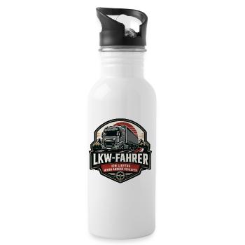 LKW-Fahrer Geschenk Badge - Trinkflasche mit integriertem Trinkhalm - Weiß - Rechts