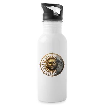 Sonnenmond Emblem Vintage - Trinkflasche mit integriertem Trinkhalm - Weiß - Rechts