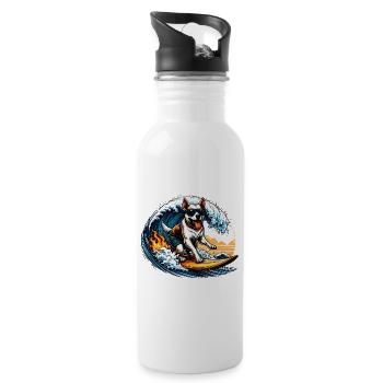 Hund als Wellenreiter auf einem Surfbrett - Trinkflasche mit integriertem Trinkhalm - Weiß - Rechts