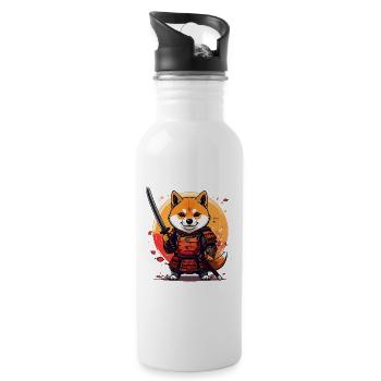 Shiba Inu Samurai in Rüstungs-Design - Trinkflasche mit integriertem Trinkhalm - Weiß - Rechts