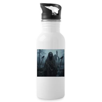 Baba Jaga, die dunkle Hexe – Dunkle Fantasy - Trinkflasche mit integriertem Trinkhalm - Weiß - Rechts