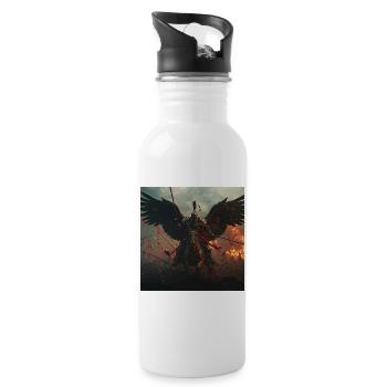 Dunkler Husar Geflügelter Krieger – Dunkle Fantasy - Trinkflasche mit integriertem Trinkhalm - Weiß - Rechts