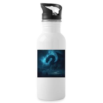 Slavic Viper Storm Dragon - Dark Fantasy - Water bottle with straw - white - Right