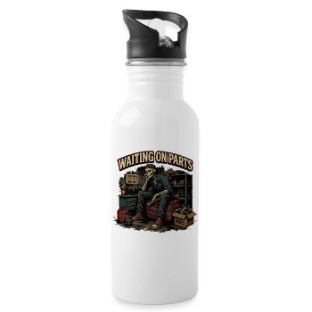 Waiting for Parts | Humor Mechanical Skeleton - Water bottle with straw - white - Right