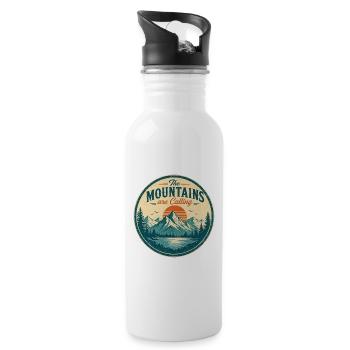 Die Berge – Retro-Design - Trinkflasche mit integriertem Trinkhalm - Weiß - Rechts