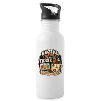 Sozial Startklar Ab Tasse 2 Kaffee Motiv - Trinkflasche mit integriertem Trinkhalm - Weiß - Rechts