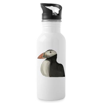 Penguin Portrait in Painting Style - Water bottle with straw - white - Right