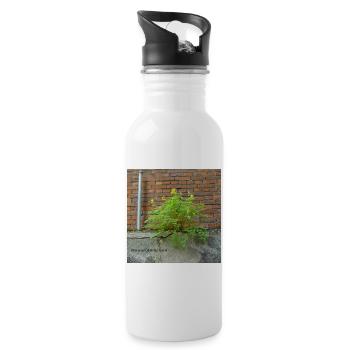 Mauerblümchen am Mauerwerk - Trinkflasche mit integriertem Trinkhalm - Weiß - Rechts