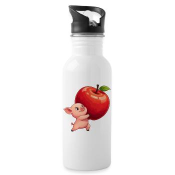 Apple Pig Cartoon - Water bottle with straw - white - Right