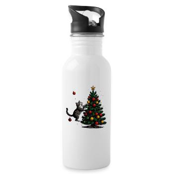 Katzenfreund am Weihnachtsbaum - Trinkflasche mit integriertem Trinkhalm - Weiß - Rechts
