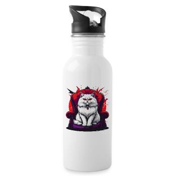 Katze auf Stuhl Gothic Stil - Trinkflasche mit integriertem Trinkhalm - Weiß - Rechts