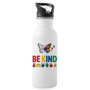 Autism Be Kind Awareness | Colorful Butterfly - Water bottle with straw - white - Right