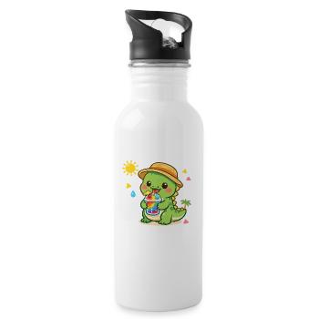 Sunny dinosaur with iced drink - Water bottle with straw - white - Right