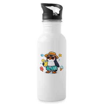 Summer penguin with drink - Water bottle with straw - white - Right
