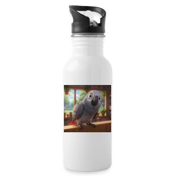 Animierter Grau Papagei Zuhause - Trinkflasche mit integriertem Trinkhalm - Weiß - Rechts
