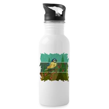 Bunter Vogel - Trinkflasche mit integriertem Trinkhalm - Weiß - Rechts