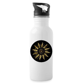 Goldene Sonne, Schwarze Finsternis - Trinkflasche mit integriertem Trinkhalm - Weiß - Rechts