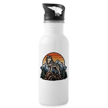Majestic Wolf on Mountain Peak - Water bottle with straw - white - Right