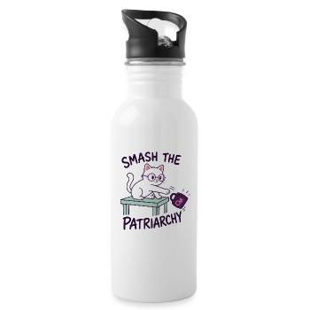  Feministische Katze - Smash the Patriarchy - Trinkflasche mit integriertem Trinkhalm - Weiß - Rechts