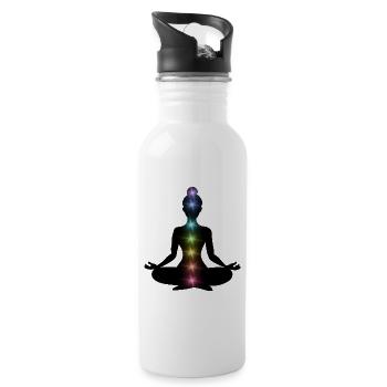 Regenbogenchakren Meditations-Silhouette - Trinkflasche mit integriertem Trinkhalm - Weiß - Rechts