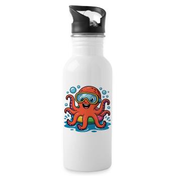 TaucherOctopus Fröhlicher Tintenfisch - Trinkflasche mit integriertem Trinkhalm - Weiß - Rechts