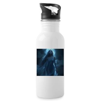Lunas Strahlen – Göttin der Nacht und des Mondes - Trinkflasche mit integriertem Trinkhalm - Weiß - Rechts