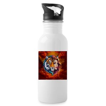 Tigre y musa en llamas - Water bottle with straw - white - Right