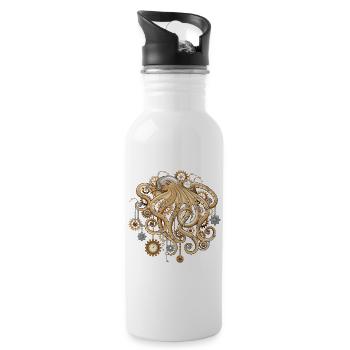 Steampunk Octopus Retro Mechanical Fantasy - Water bottle with straw - white - Right