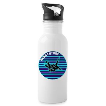 Origami Kranich (Retro Neon Cyberpunk) - Trinkflasche mit integriertem Trinkhalm - Weiß - Rechts