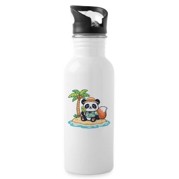 Panda Strandinsel Hawaii-Stil - Trinkflasche mit integriertem Trinkhalm - Weiß - Rechts