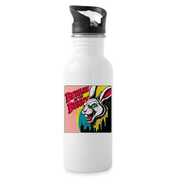 Böser Hase Horror Comic Style - Trinkflasche mit integriertem Trinkhalm - Weiß - Rechts