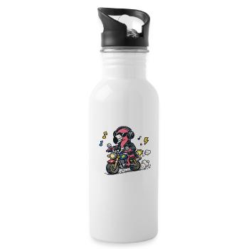 Flamingo Biker on Motorcycle - Water bottle with straw - white - Right