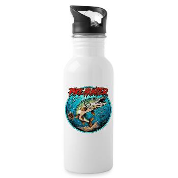 Hecht Angeln Motiv - Trinkflasche mit integriertem Trinkhalm - Weiß - Rechts