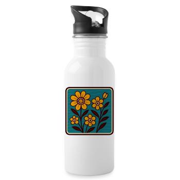 Sonnenblumen im Tealfeld - Trinkflasche mit integriertem Trinkhalm - Weiß - Rechts