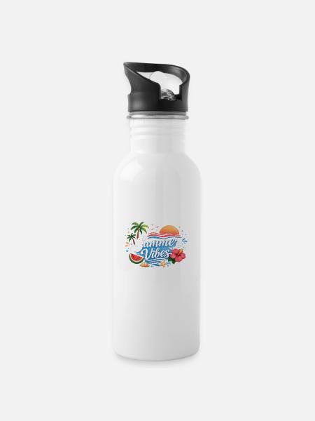 Summer Vibes Tropical Beach T-Shirt Design - Trinkflasche mit integriertem Trinkhalm - Weiß