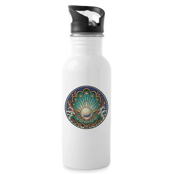 Muschelperlen-Ozean-Schimmel-Retro-Tattoo - Trinkflasche mit integriertem Trinkhalm - Weiß - Rechts