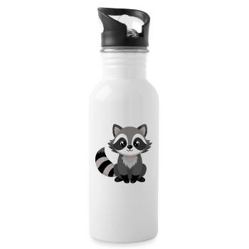 Süßes Baby-Racooon - Trinkflasche mit integriertem Trinkhalm - Weiß - Rechts
