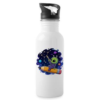 Alien on a pencil in the starry sky - Water bottle with straw - white - Right