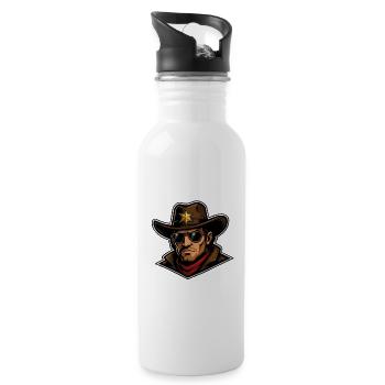 Star Sheriff Cowboy Cartoon - Water bottle with straw - white - Right