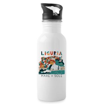 Liguria: Meer und Sonne - Trinkflasche mit integriertem Trinkhalm - Weiß - Rechts