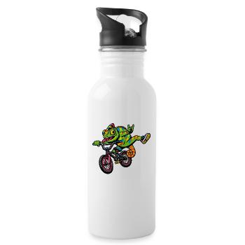 Gecko auf BMX: bunte Fahrt - Trinkflasche mit integriertem Trinkhalm - Weiß - Rechts