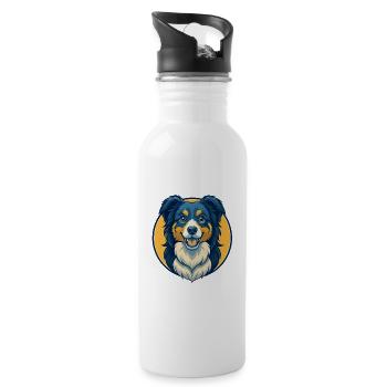 Australian Shepherd Dog Kawaii Cartoon Clipart - Water bottle with straw - white - Right
