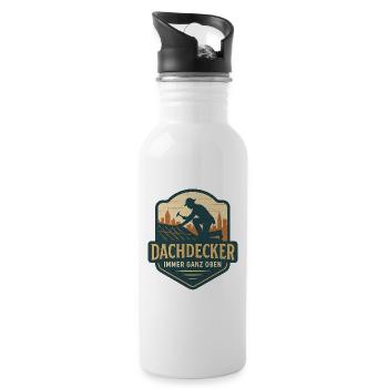 Dachdecker Vintage Abzeichen - Trinkflasche mit integriertem Trinkhalm - Weiß - Rechts